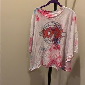 Pink tie dye AC/DC crop top